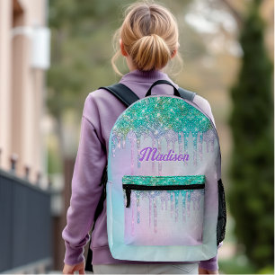 Niedlich Aqua Turquoise Unicorn Glitzer Tropfen Mo Bedruckter Rucksack