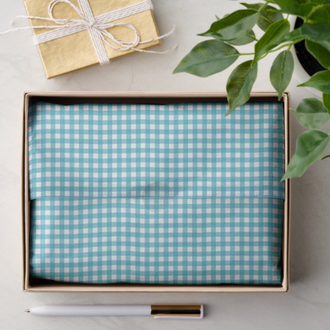Niedlich Aquamarin Gingham Seidenpapier (Geschenk)