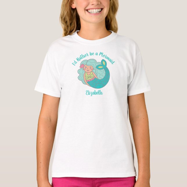 Niedlich Aquamarine Mermaid Personalisiert T-Shirt (Vorderseite)