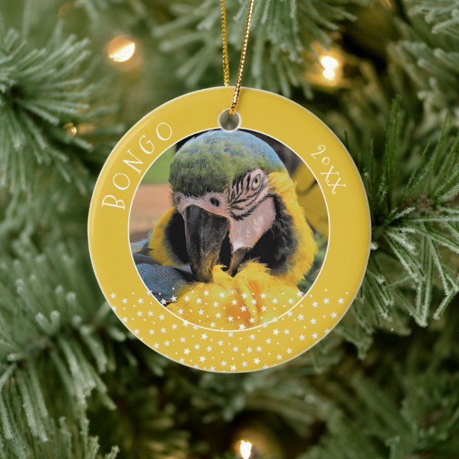 Niedlich Ara Pet Parrot Foto Star Gelbe Weihnachte Keramik Ornament (Baum)