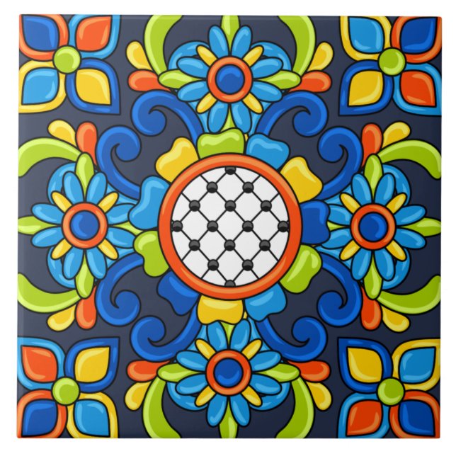 Niedlich Art Deco Abstraktes Blumenmuster Fliese (Vorderseite)