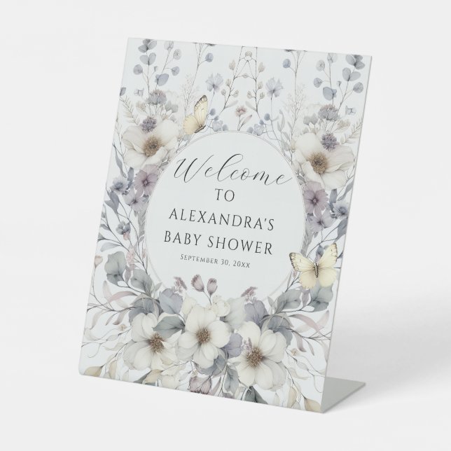 Niedlich Art Nouveau Pastel Blume Butterfly Baby Sockelschild (Vorderseite)