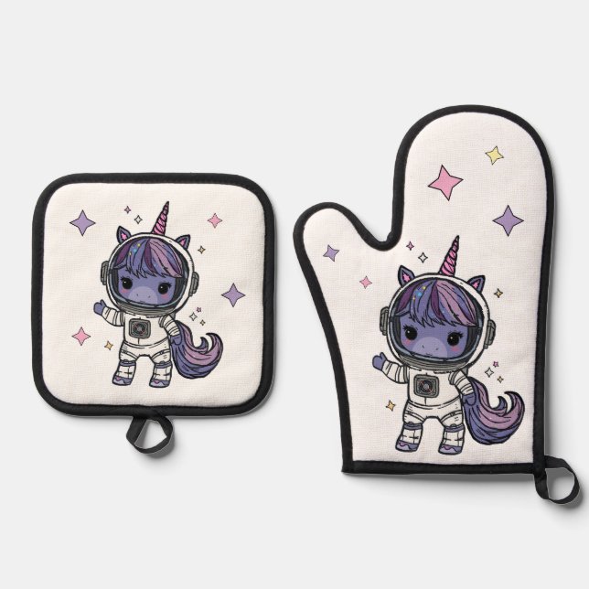 Niedlich Astro Unicorn Oven Mitt Ofenhandschuh & Topflappen-Set (Vorderseite)