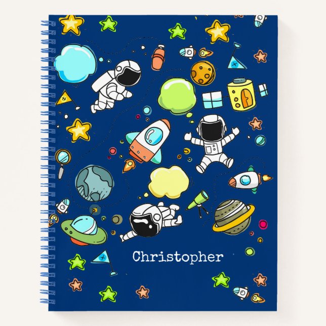 Niedlich Astronaut Space Rockets Musternamensbuch Notizbuch (Vorderseite)