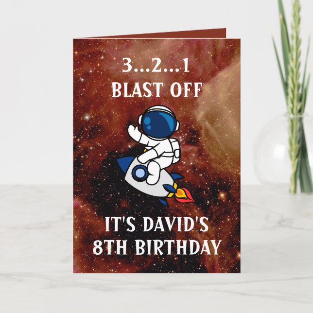 Niedlich Astronaut Supernova Braun 8. Geburtstag Karte (Vorderseite)