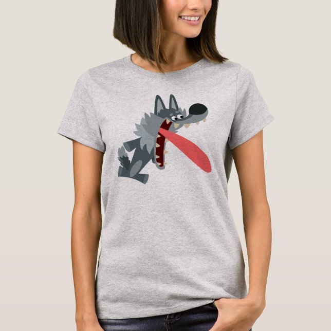 Niedlich aufgeregter Cartoon Wolf Women T - Shirt (Vorderseite)