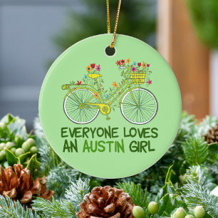 Niedlich Austin Girl Bicycle Keramik Ornament