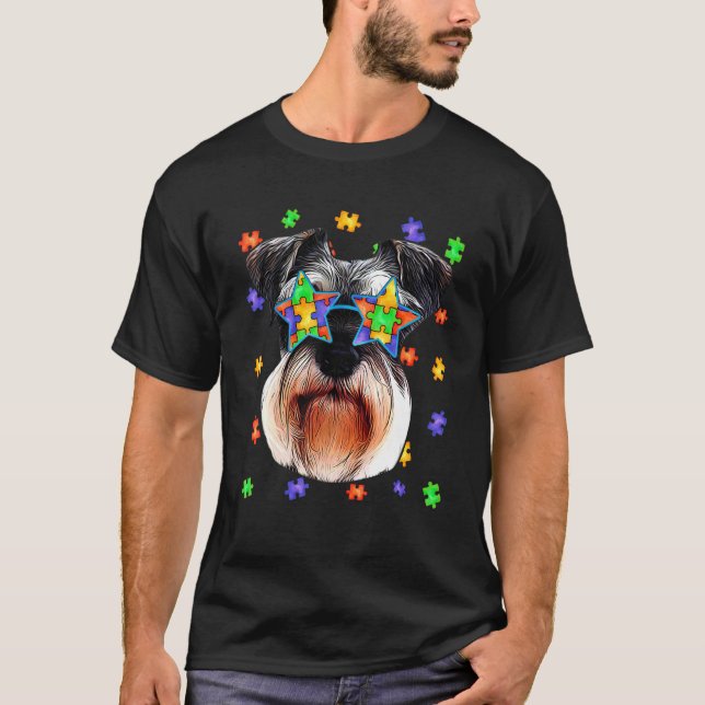 Niedlich Autism Schnauzer Dog Puzzle Sonnenbrille  T-Shirt (Vorderseite)