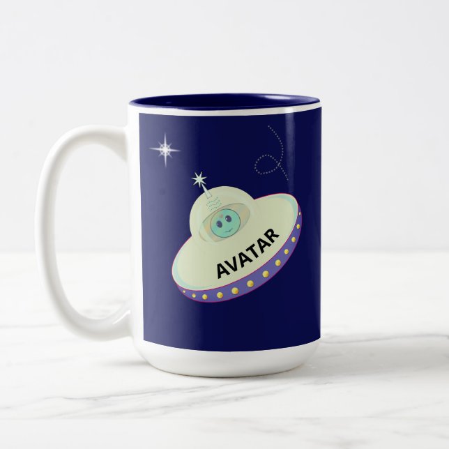 Niedlich Avatar Alien & Flying Saucer über Navy Bl Zweifarbige Tasse (Links)