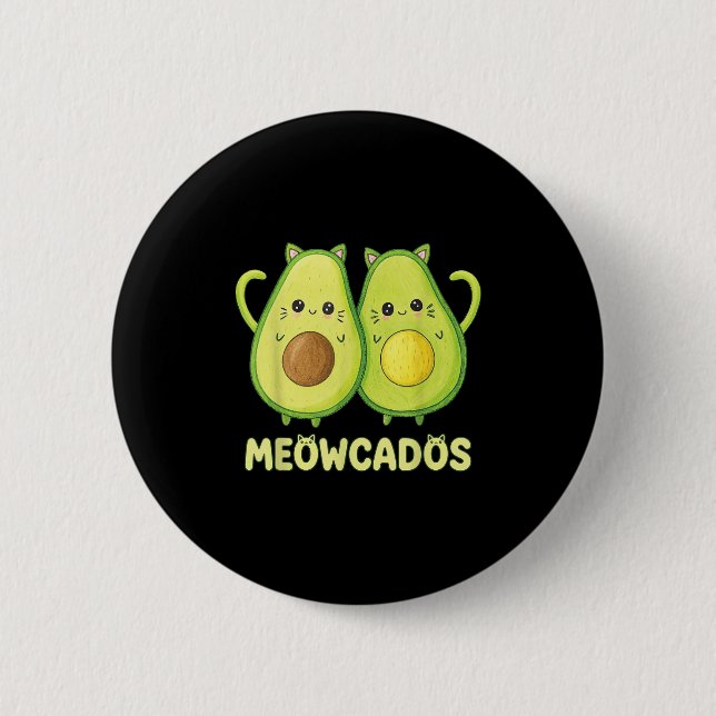 Niedlich Avocado Kitten Pun Funny Kawaii Food Anim Button (Vorderseite)