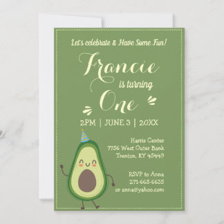 Niedlich Avocado Personalize Colorful 1. Geburtsta Einladung