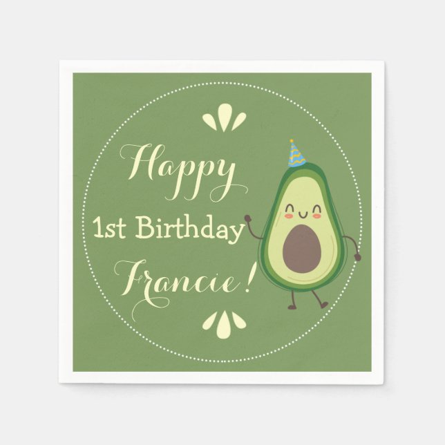 Niedlich Avocado Personalize Colorful 1. Geburtsta Serviette (Vorderseite)