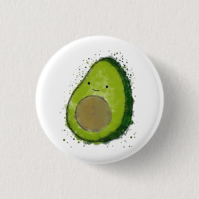 Niedlich Avocado Watercolor Button (Vorderseite)