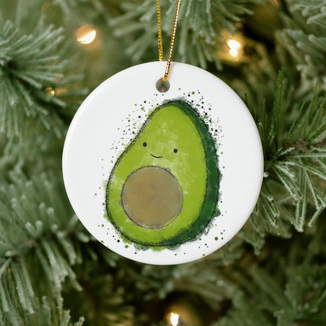 Niedlich Avocado Watercolor Keramik Ornament (Baum)