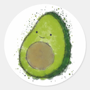 Niedlich Avocado Watercolor Runder Aufkleber