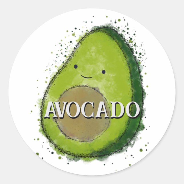 Niedlich Avocado Watercolor Runder Aufkleber (Vorderseite)