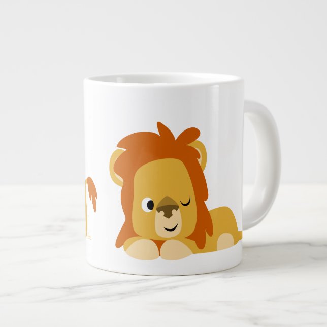 Niedlich Awake Cartoons Lion Jumbo-Tasse (Vorderseite Rechts)