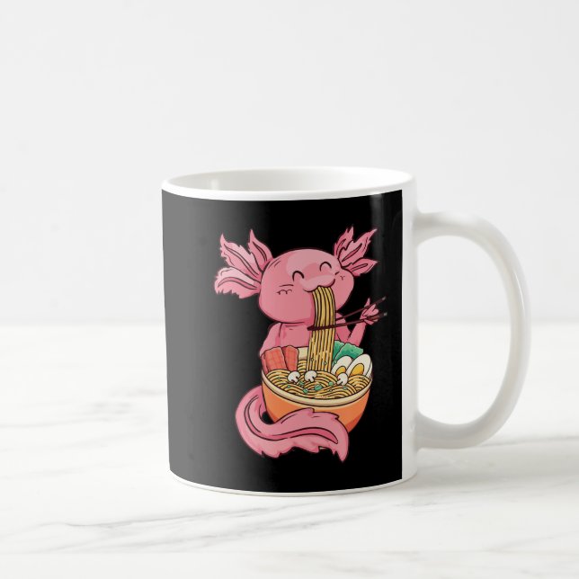Niedlich Axolotl Eating Ramen Noodles Kawaii Anime Kaffeetasse (Rechts)