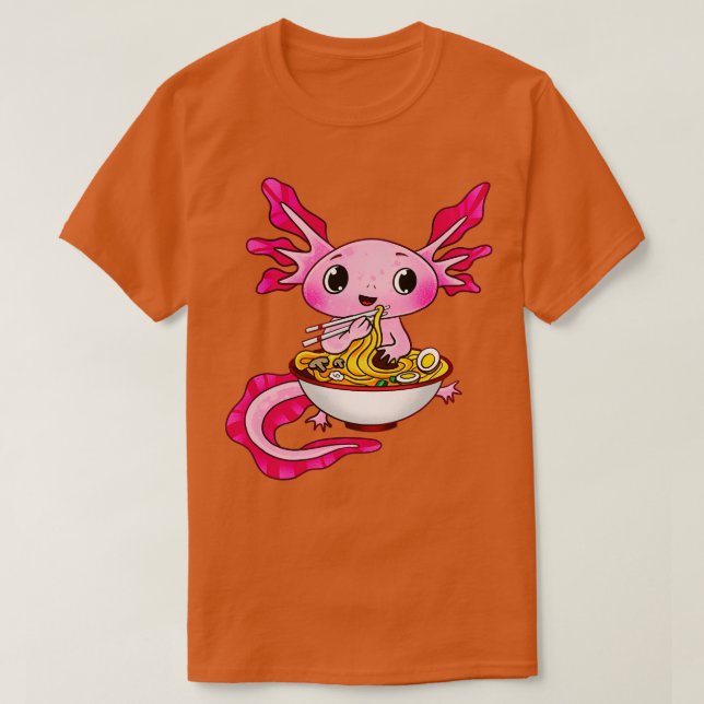 Niedlich Axolotl Eating Rammen T-Shirt (Design vorne)