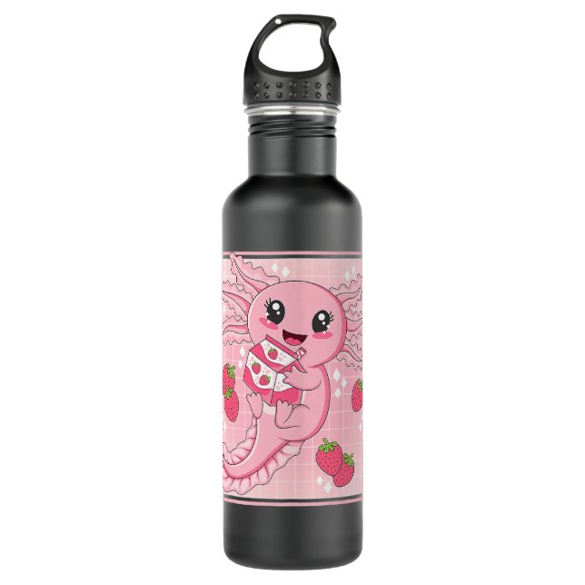Niedlich Axolotl Japanese Strawberry Milk Anime Ka Edelstahlflasche (Vorderseite)