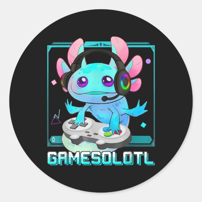 Niedlich Axolotl Lover Gamesalotl Gaming Axolotl K Runder Aufkleber (Vorderseite)