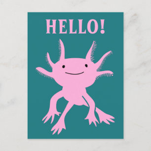 Niedlich Axolotl Pink Salamander Hallo Postcard Postkarte