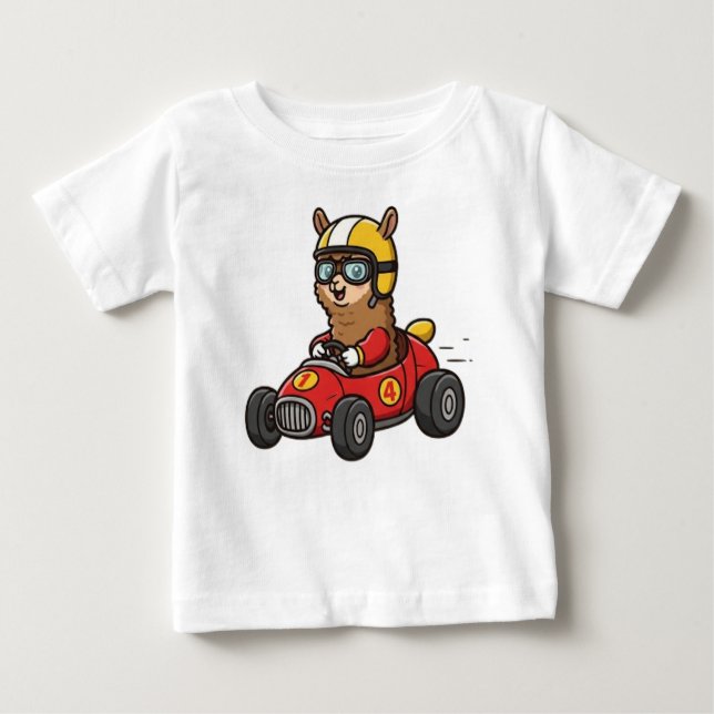 Niedlich Baby Alpaca Race Car Driver T-shirt (Vorderseite)
