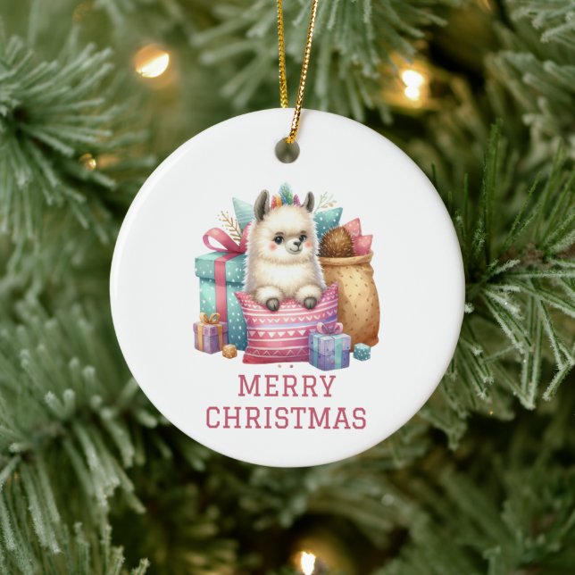 Niedlich Baby Alpaca Weihnachten Keramik Ornament (Baum)