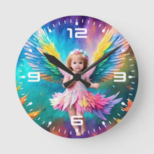Niedlich Baby Angel Wings Art-38424 Runde Wanduhr