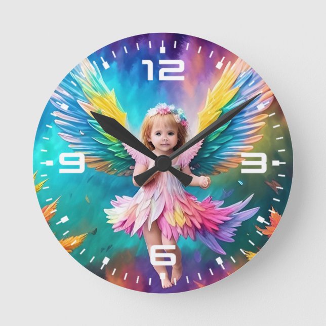 Niedlich Baby Angel Wings Art-38424 Runde Wanduhr (Vorderseite)