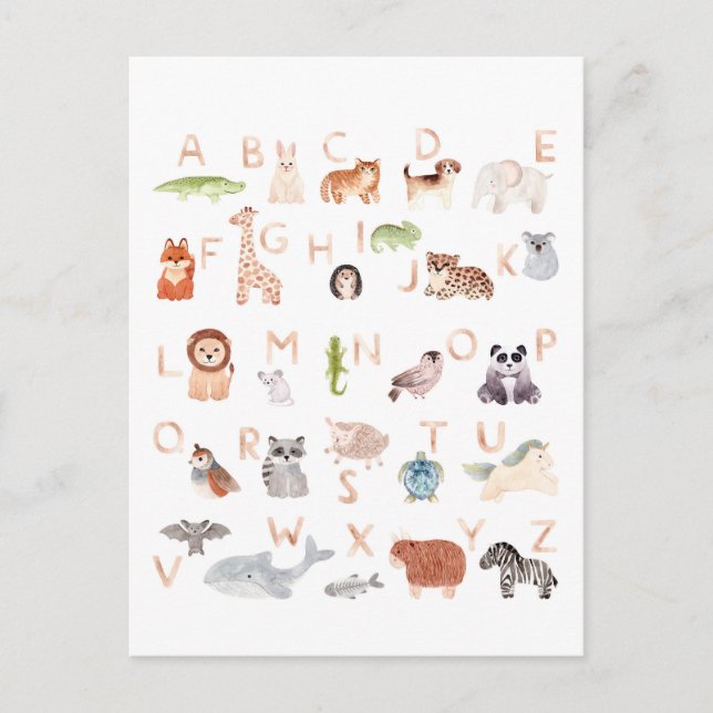 Niedlich Baby Animal Alphabet Postkarte (Vorderseite)