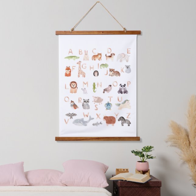Niedlich Baby Animal Alphabet Wandteppich Mit Holzrahmen (Schlafzimmer)