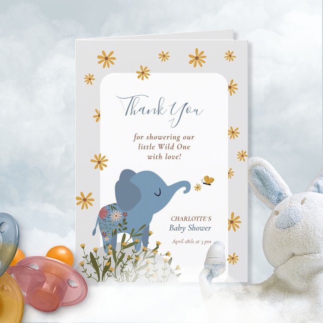Niedlich Baby Animals Floral Baby Dusche Dankeskarte (Cute Baby Animals Floral Baby Shower Thank You Card ©Susanne Sachers - Sunny Mind Design 🌞)