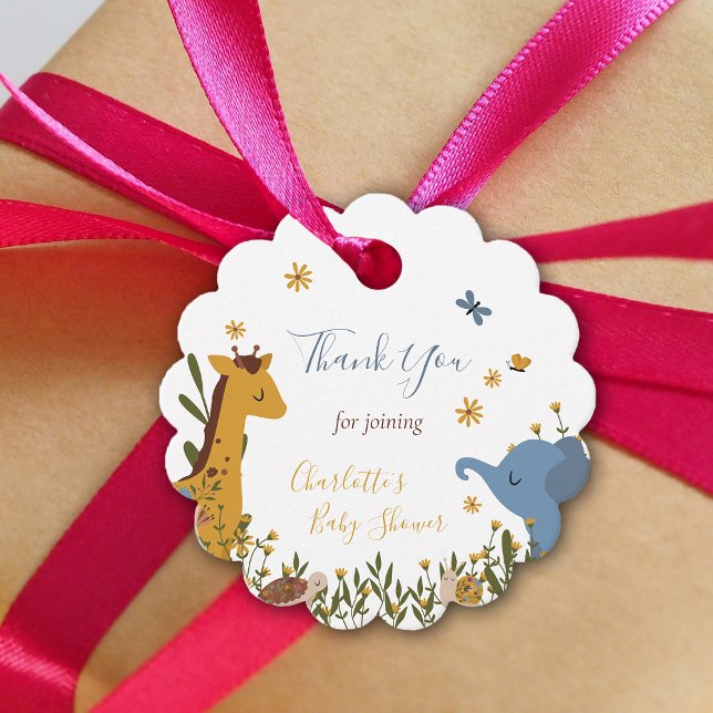 Niedlich Baby Animals Floral Baby Dusche Geschenkanhänger (Wild Animals Elephant Giraffe Floral Baby Shower Favor Tags  ©Susanne Sachers - Sunny Mind Design 🌞)