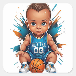 Niedlich Baby Basketball Player Quadratischer Aufkleber