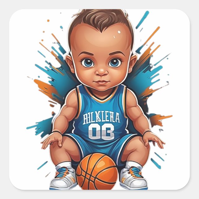 Niedlich Baby Basketball Player Quadratischer Aufkleber (Vorderseite)