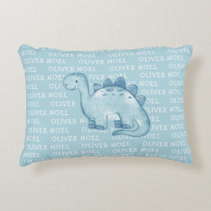 Niedlich Baby Blue Dinosaurier mit Name Watercolor Dekokissen
