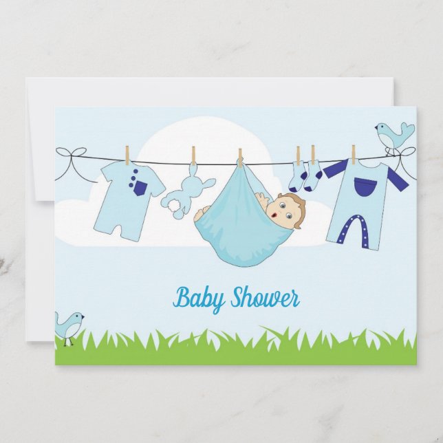 Niedlich Baby Blue Sky Babydusche Einladung (Vorderseite)