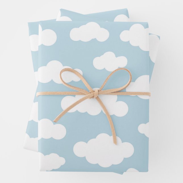 Niedlich Baby Blue und White Pastel Wolken Geschenkpapier Set (Beispiel)