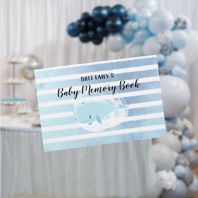 Niedlich Baby Blue Whale Stripte Baby Memory Book Gästebuch (Von Creator hochgeladen)