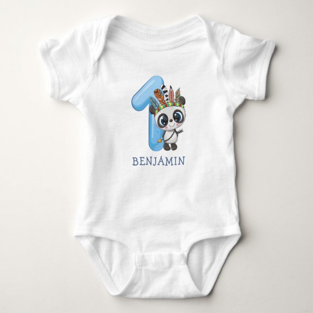 Niedlich Baby Boho Panda 1. Geburtstag Strampler (Vorderseite)