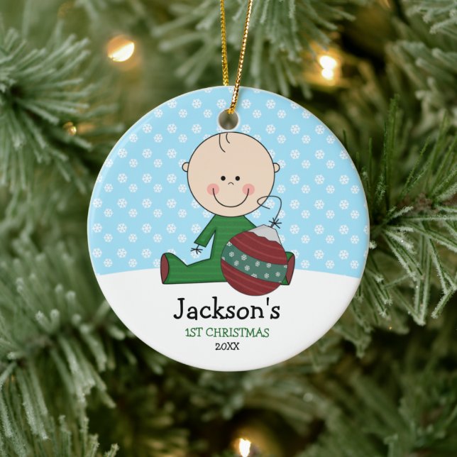 Niedlich Baby Boy 1. Weihnachten Personalisiert Keramik Ornament (Baum)