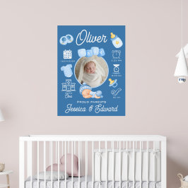 Niedlich Baby Boy Birth Stats Blue Neuborn Moderne Poster