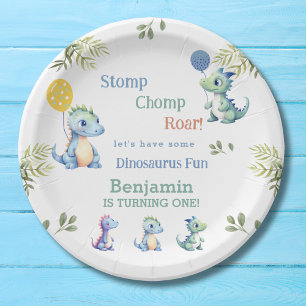 Niedlich Baby Boy Blue Dinosaur 1. Geburtstag Pappteller