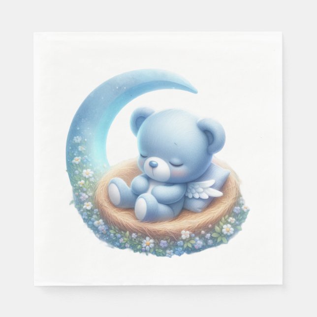 NIEDLICH BABY BOY BLUE SCHLAFEN AUF DEM Mond Serviette (Vorderseite)