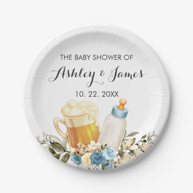 Niedlich Baby Boy Brewing Blue Cheers Baby Dusche Pappteller (Vorderseite)