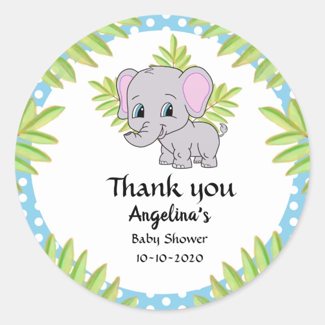 Niedlich Baby Boy Danke Elephant Polka Dot Runder Aufkleber (Vorderseite)