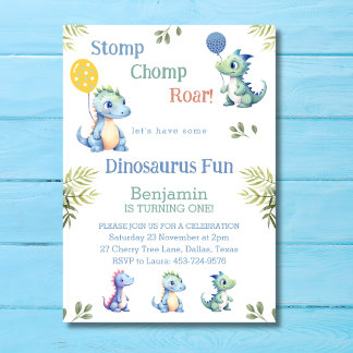 Niedlich Baby Boy Dinosaur 1. Geburtstag Party Einladung
