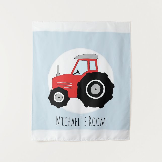 Niedlich Baby Boy Doodle Red Farm Traktor Kinderzi Wandteppich (Vorderseite)