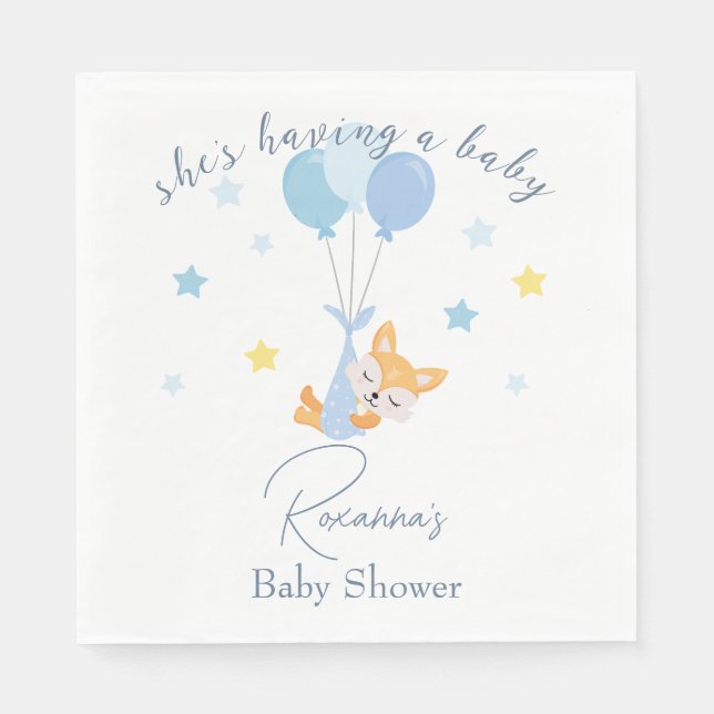 Niedlich Baby Boy Fox und Balloons Serviette (Vorderseite)